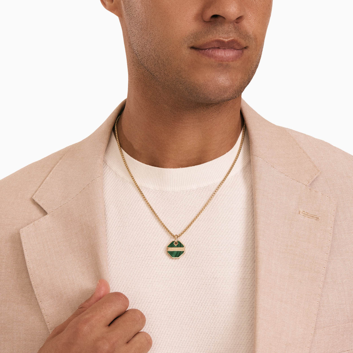men's nile octagonal tag green malachite 14k gold model