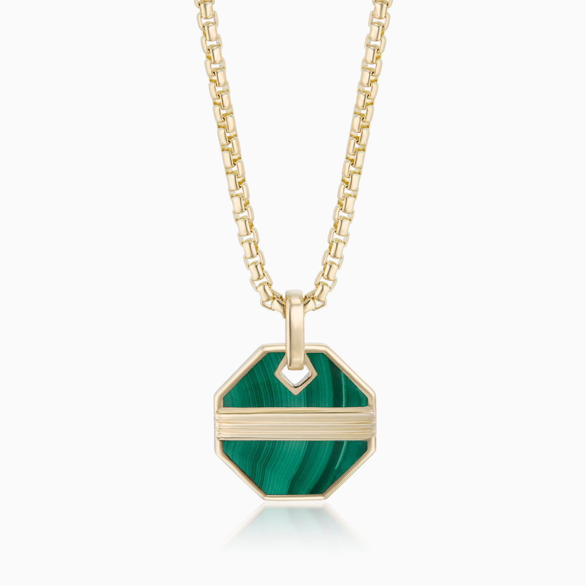 men's nile octagonal tag green malachite 14k gold on chain