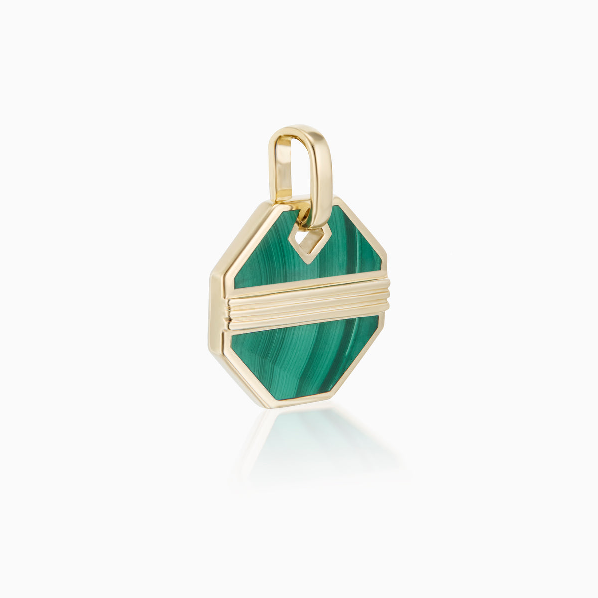 men's nile octagonal tag green malachite 14k gold side