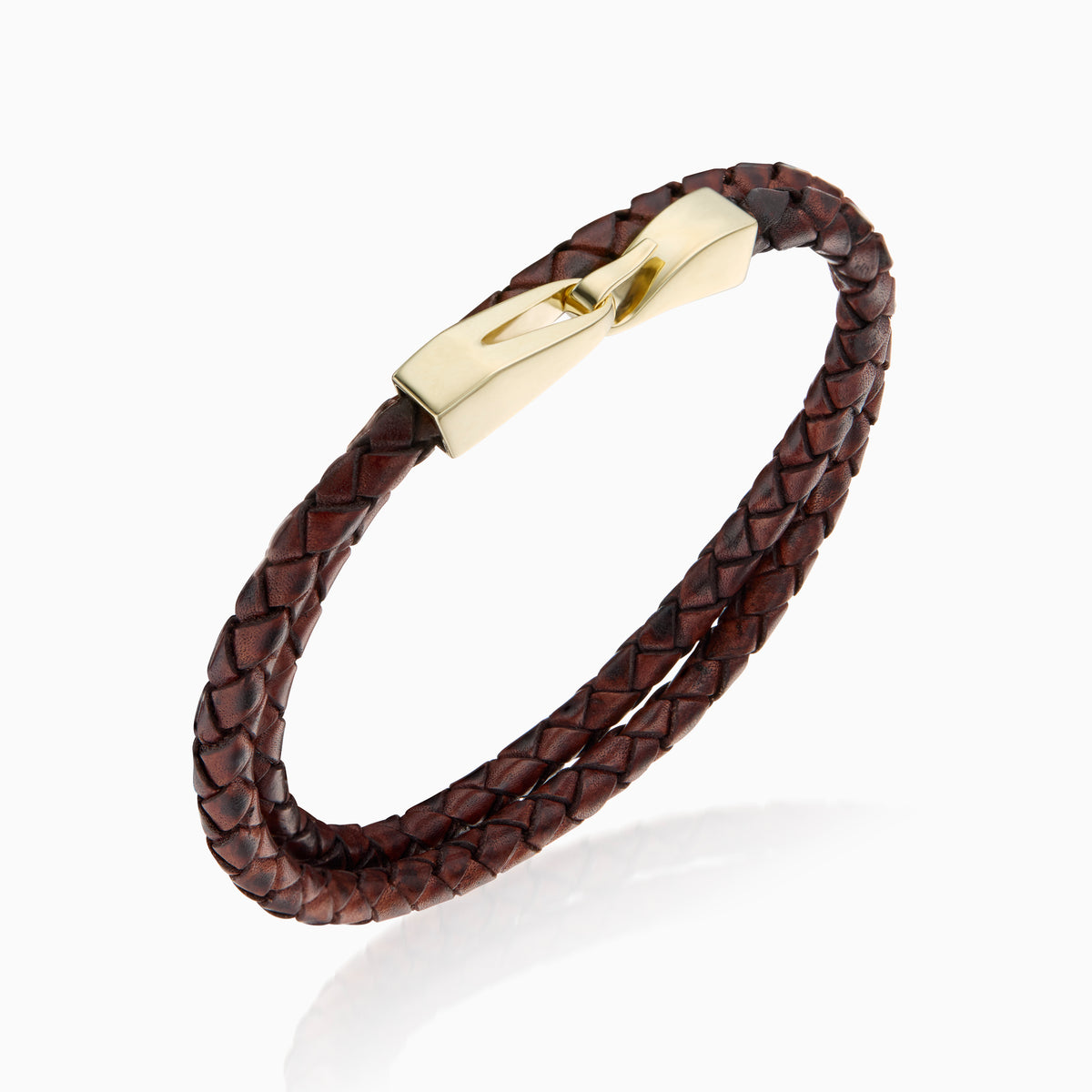 men's vaquero bracelet brown leather 18k gold angle