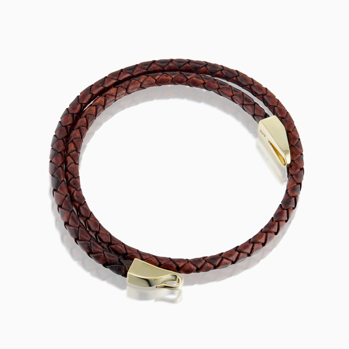 men's vaquero bracelet brown leather 18k gold top down