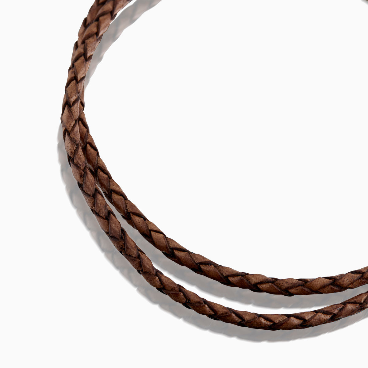 men's vaquero necklace brown leather 18k gold side
