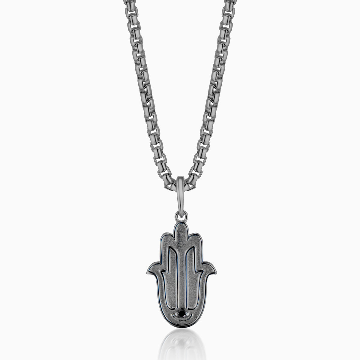 men's verity hamsa pendant blackened sterling on chain
