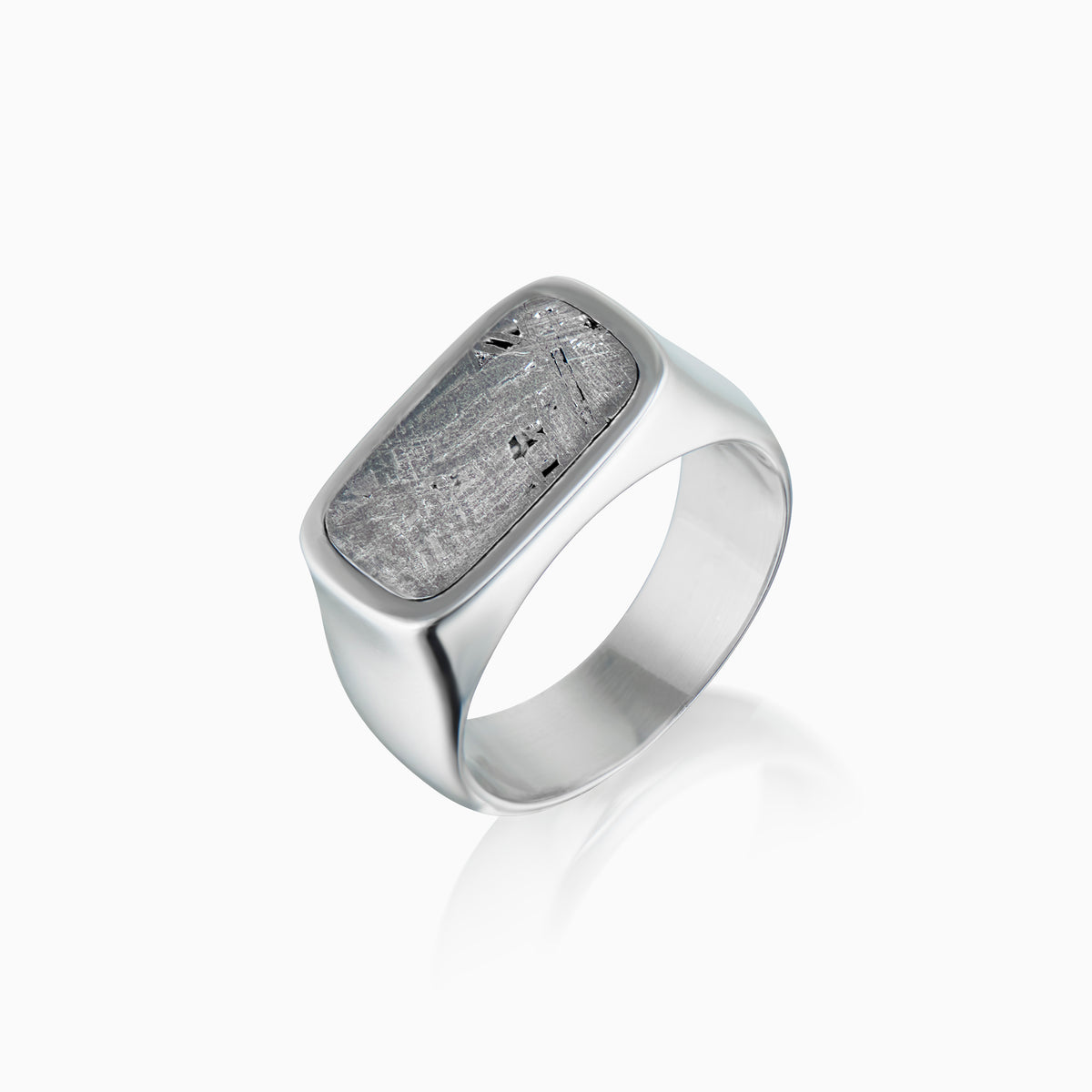 men's voyager signet ring meteorite sterling silver angle