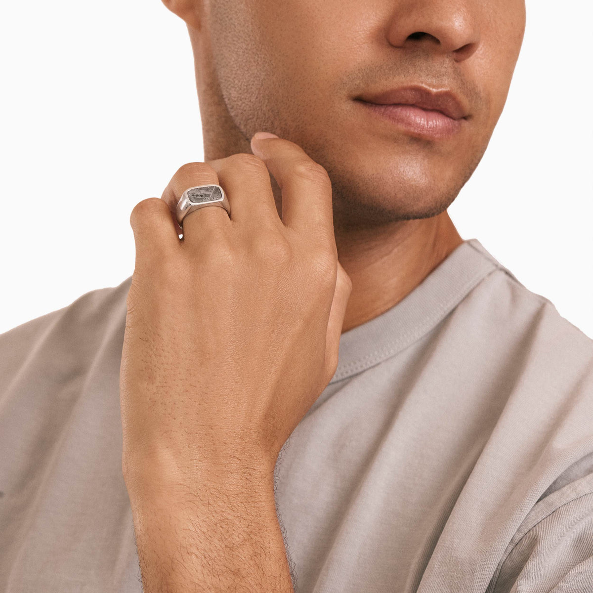 men's voyager signet ring meteorite sterling silver model ring