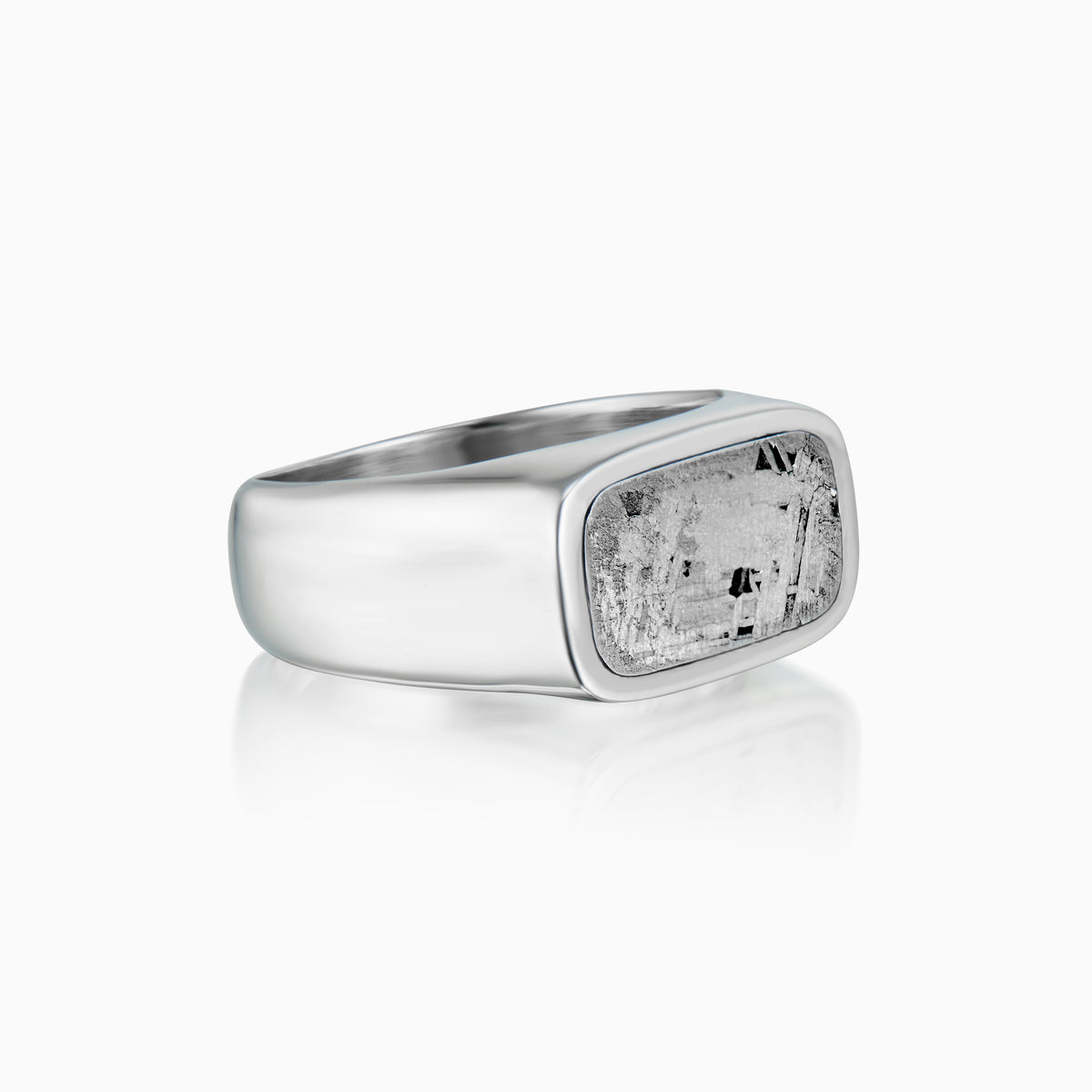men's voyager signet ring meteorite sterling silver side