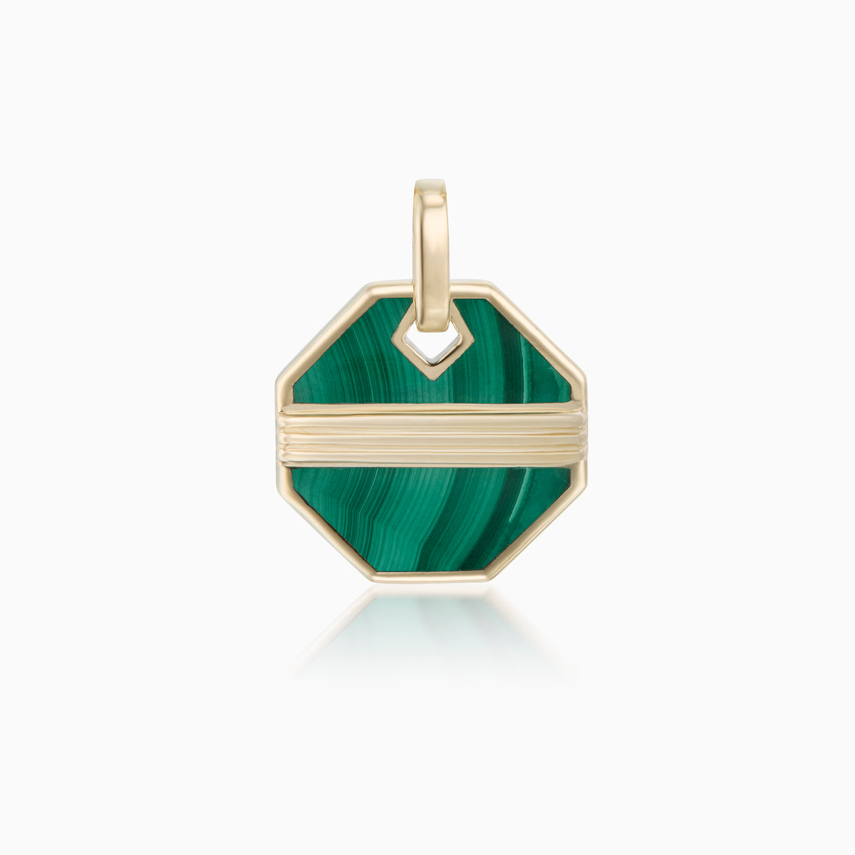 men's nile octagonal tag green malachite 14k gold front