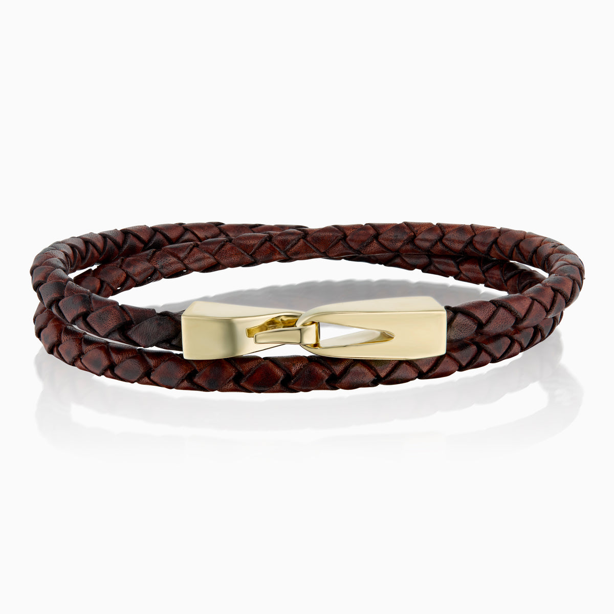 men's vaquero bracelet brown leather 18k gold front