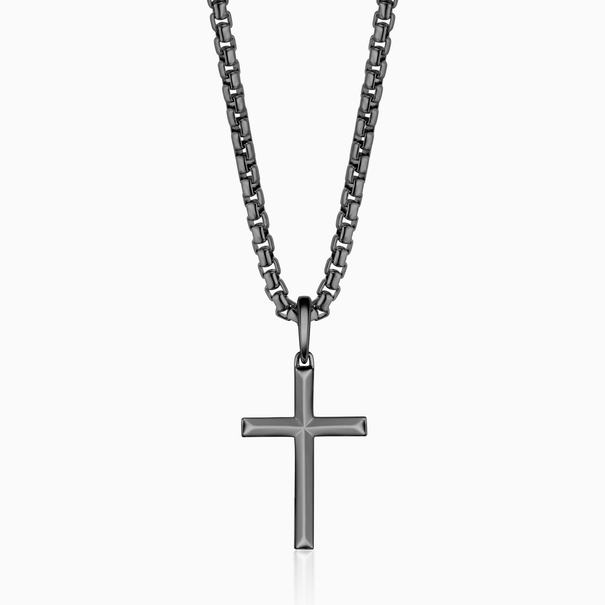 men's verity cross pendant blackened sterling on chain