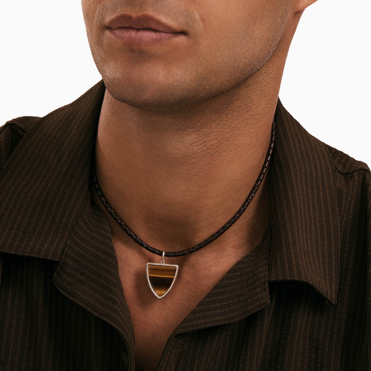 men's virtus armor pendant tigers eye sterling silver model