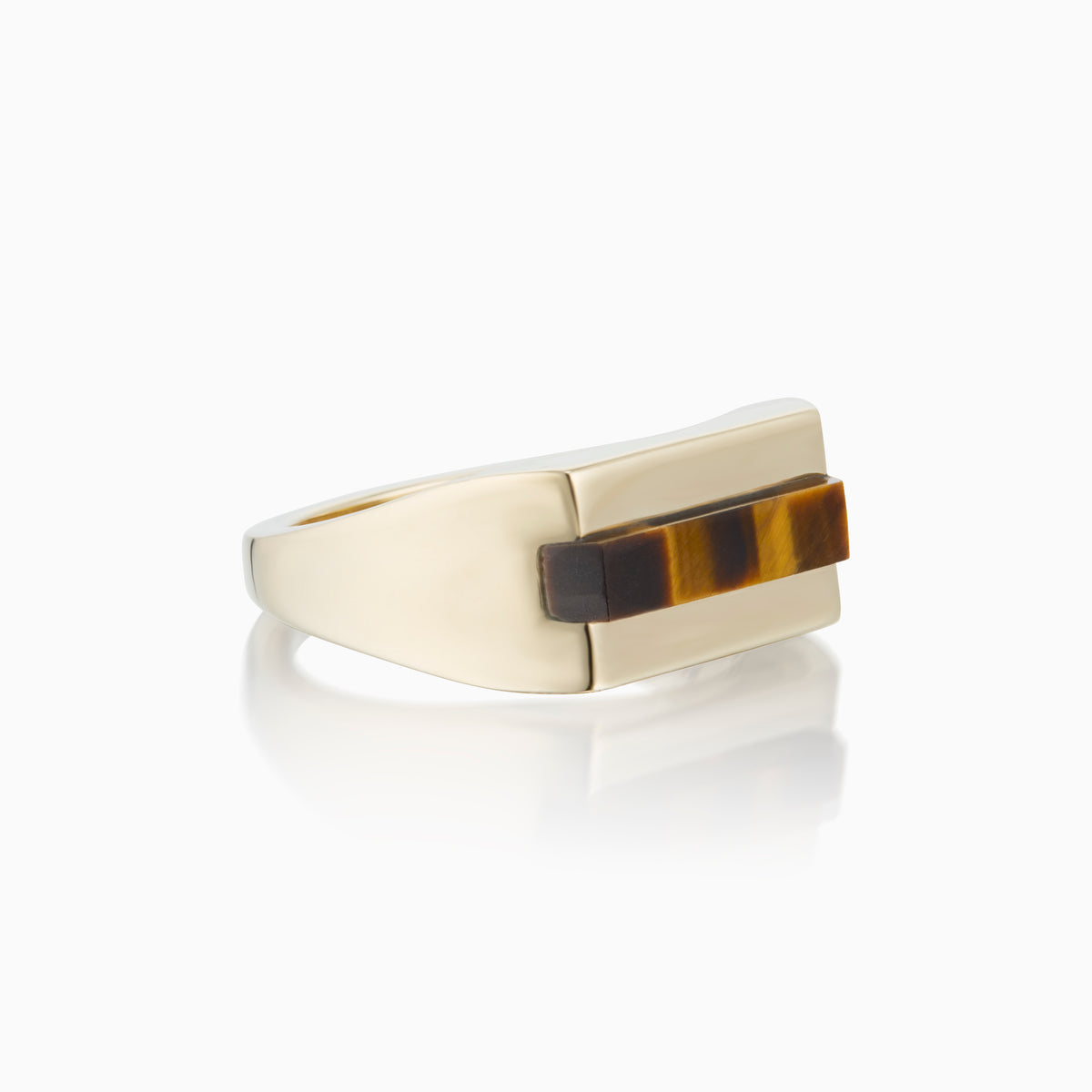 men's virtus signet ring tigers eye 18k gold side